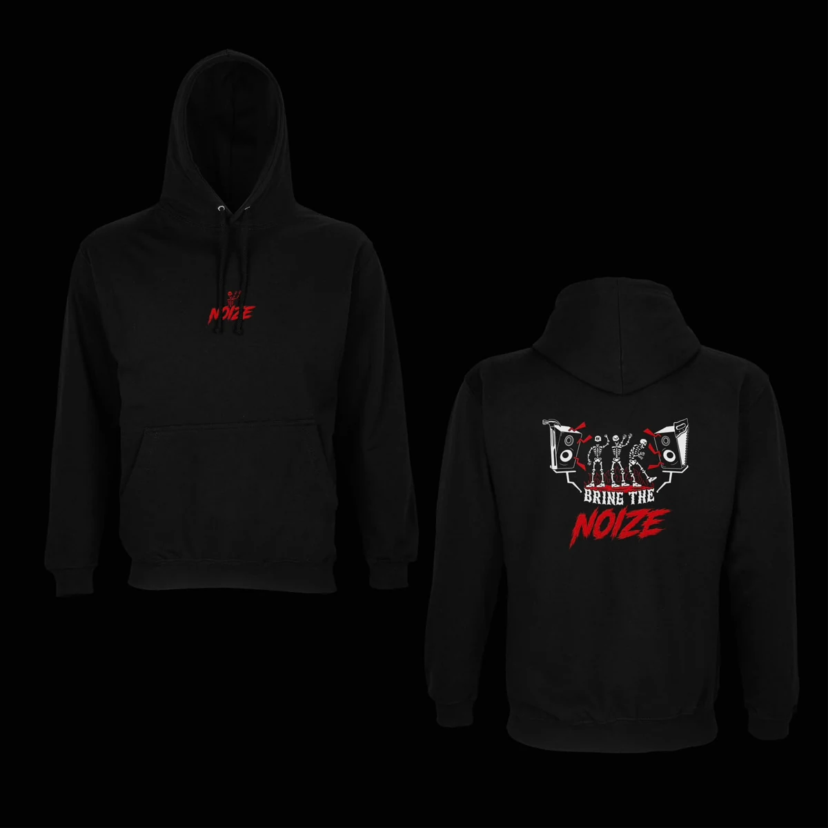 Hoodie preta BRING THE NOIZE, frente e costas